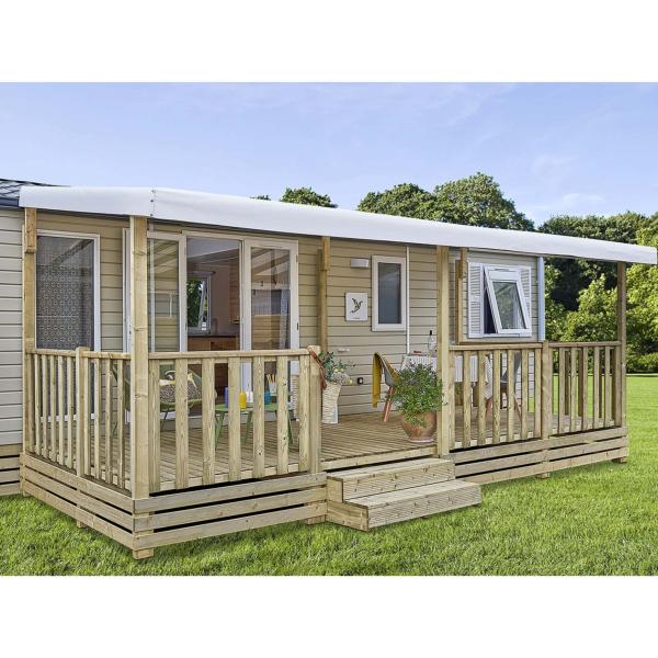 Terrasse couverte Select profondeur 2m60 Toile PVC standard, rambarde Casa