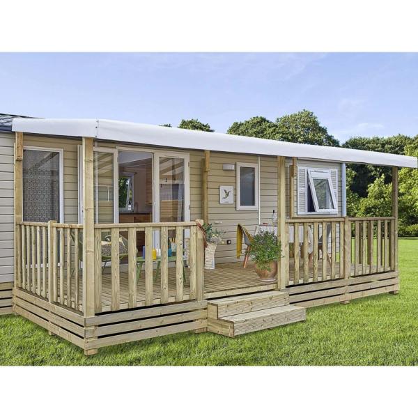 Terrasse couverte Select profondeur 2m60 Toile PVC standard, rambarde Casa
