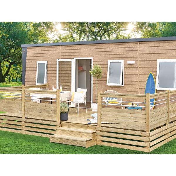 Terrasse Clairval non couverte Allure 2m60 avec rambarde "Bella" (2 tubes)